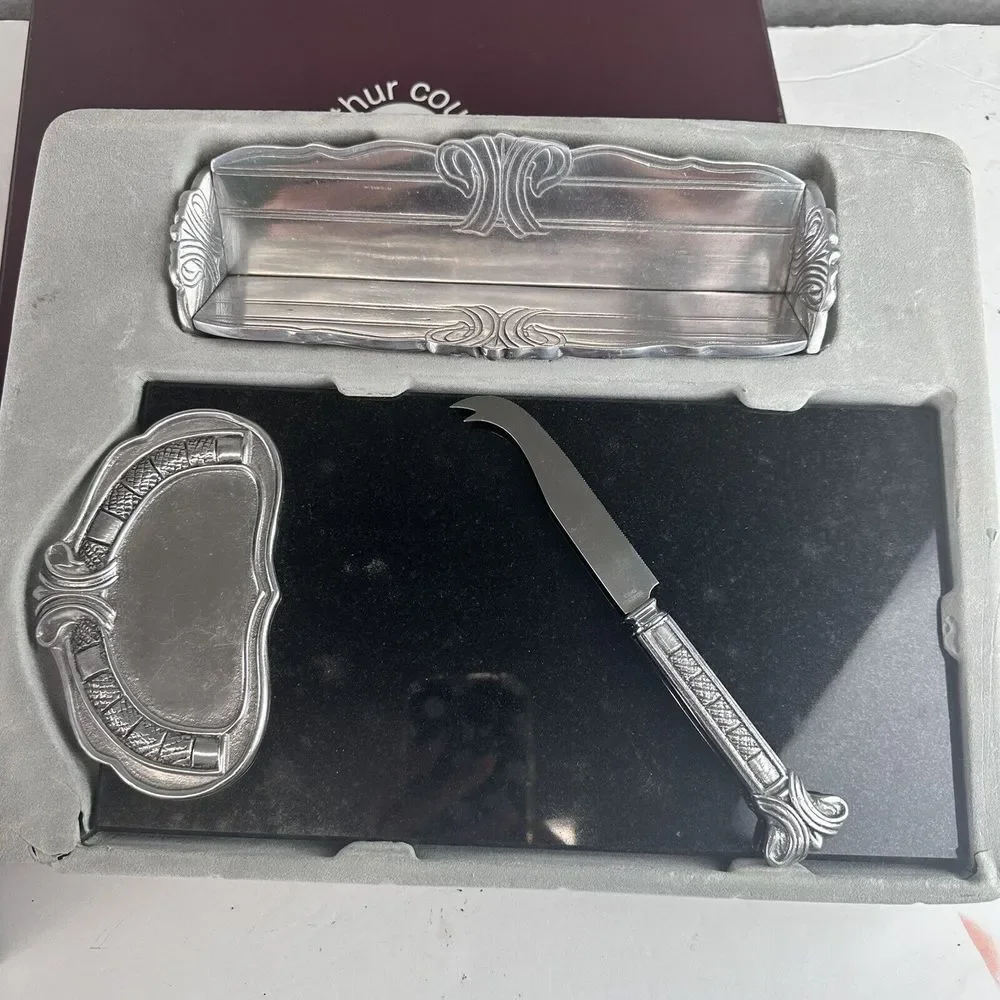 ARTHUR COURT CHEESE/CRACKER KNIFE 3 SET Art Nouveau Design MARBLE 12X6‎ With Box